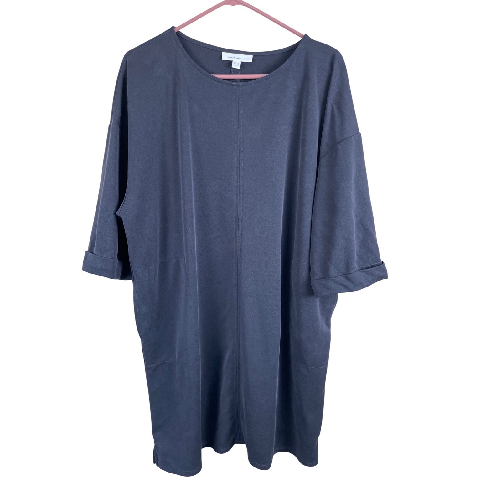 Pure Jill Sand Washed Tencel Modal Blend Petite Large Dress Blue Midi Pockets
